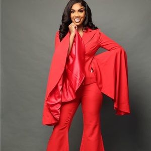 Red blazer pants set